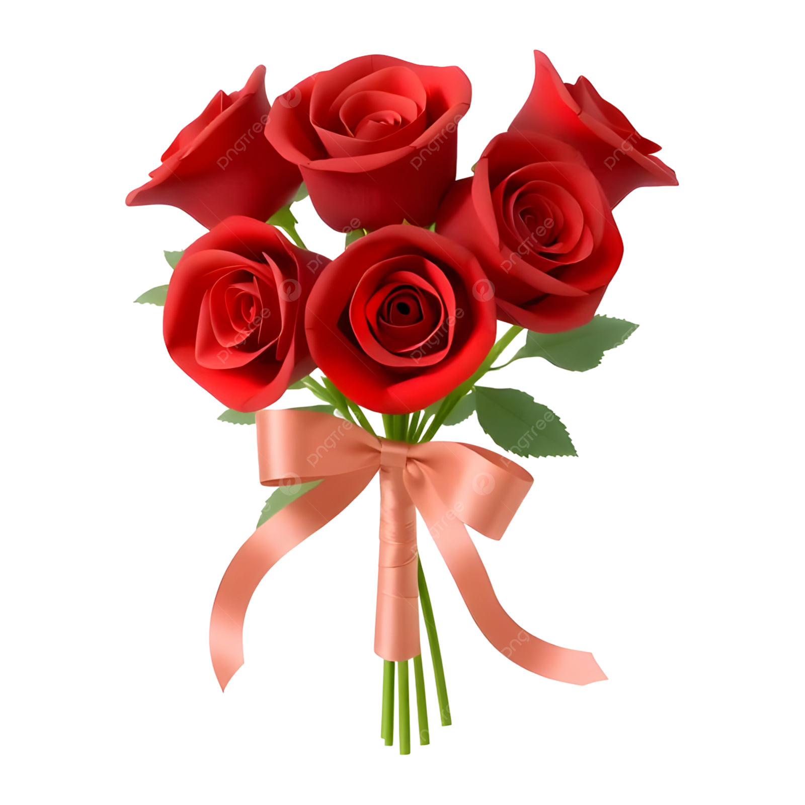a bunch of red roses tied with a pink ribbon