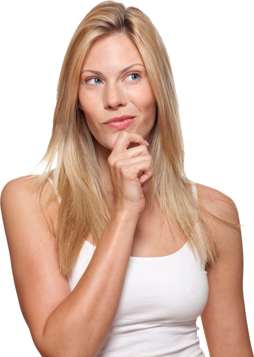 a woman in a white tank top is looking at the camera