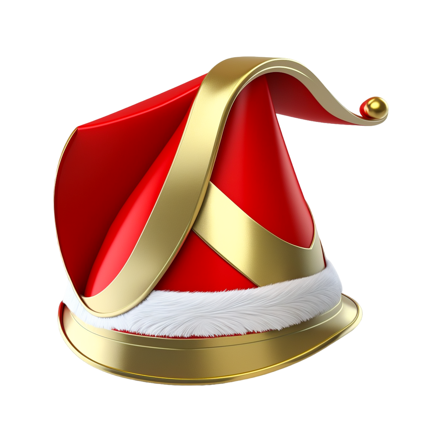 a red and gold santa hat on a white background