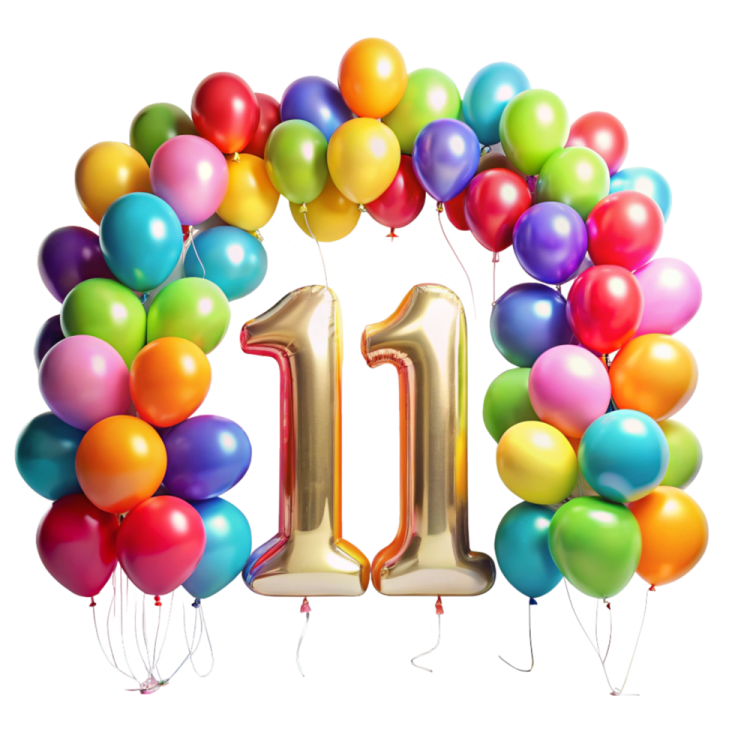 the number one is surrounded by balloons