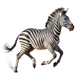 a zebra running across a white background