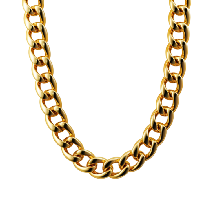 a gold chain on a white background