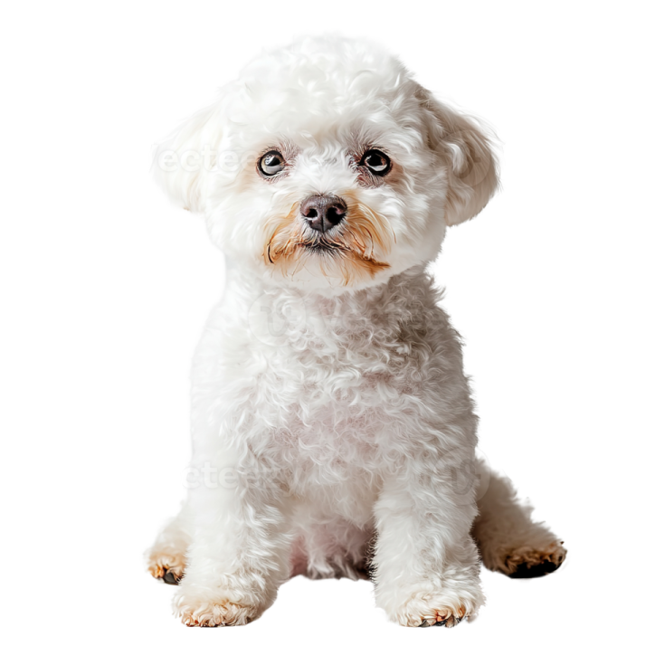 a small white dog sitting on a white background