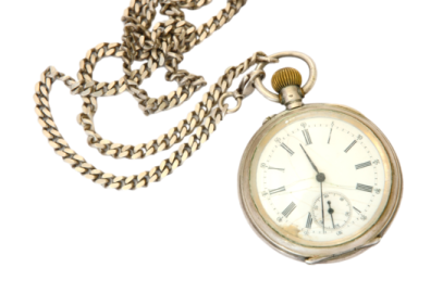 an old pocket watch on a chain