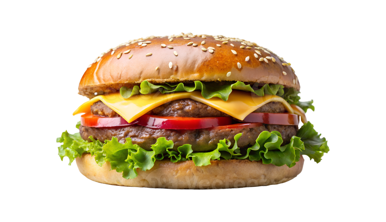 a hamburger with cheese, tomato and lete