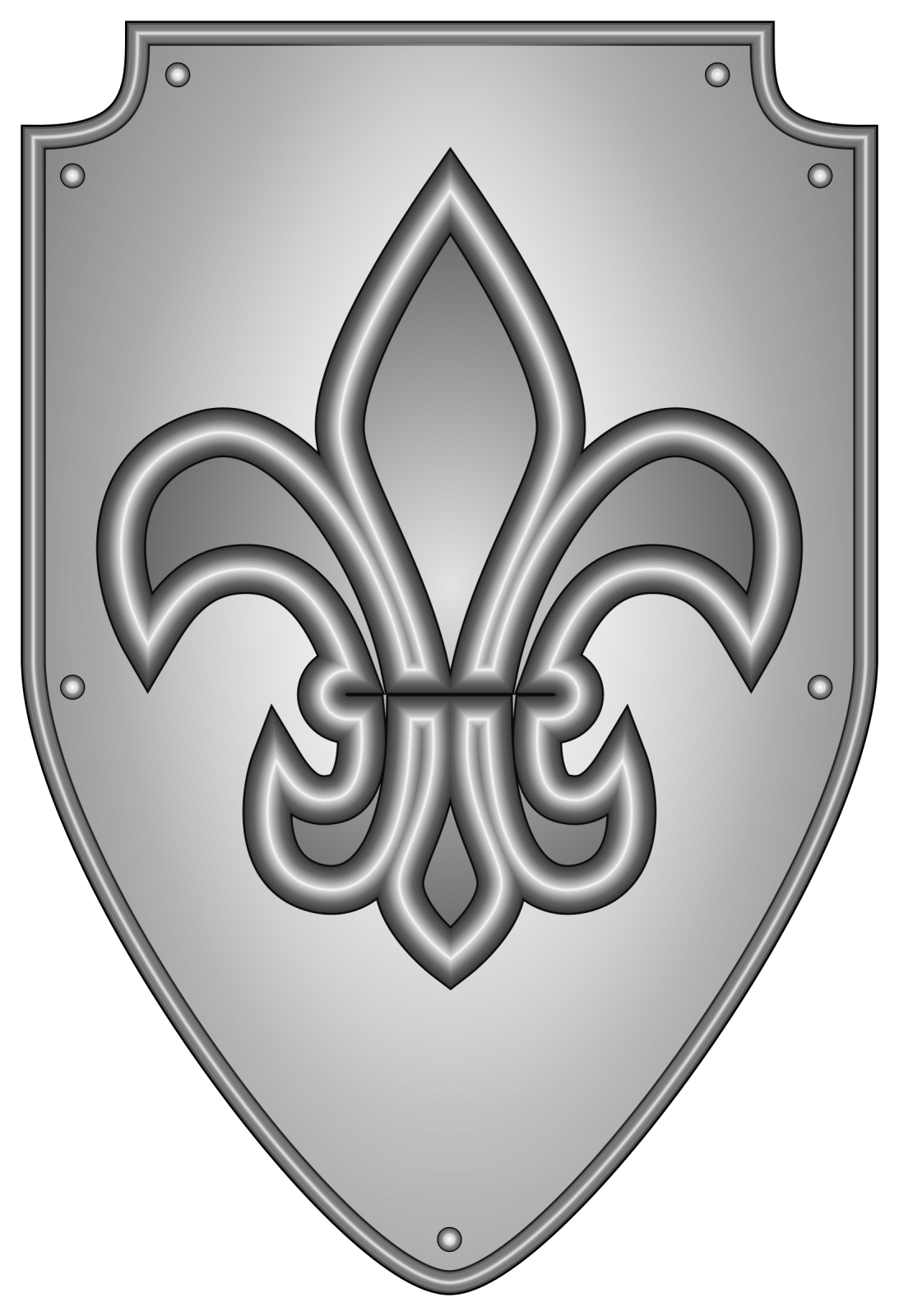 a black and white image of a fleuron shield
