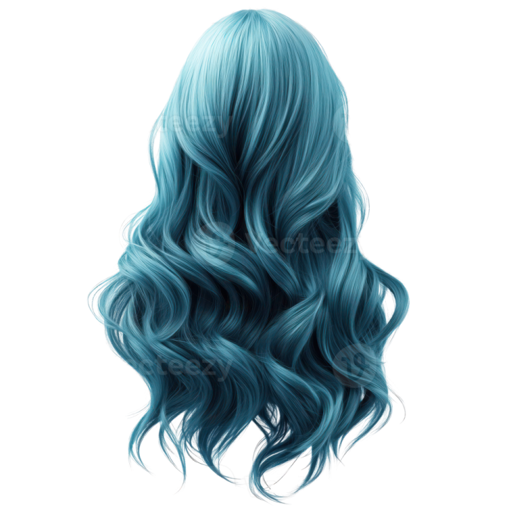 an illustration of a woman's head with blue hair