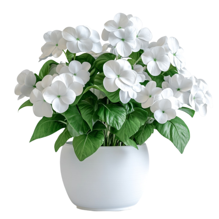a white plant with green leaves in a pot