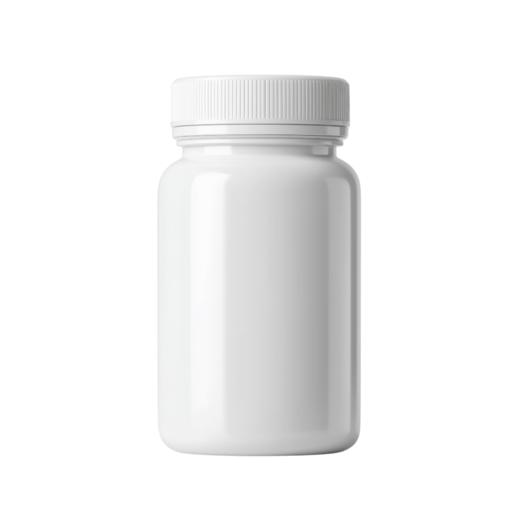 a white plastic bottle with a blank label