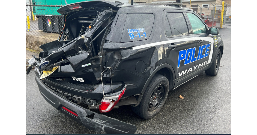 a police car that has been involved in an accident