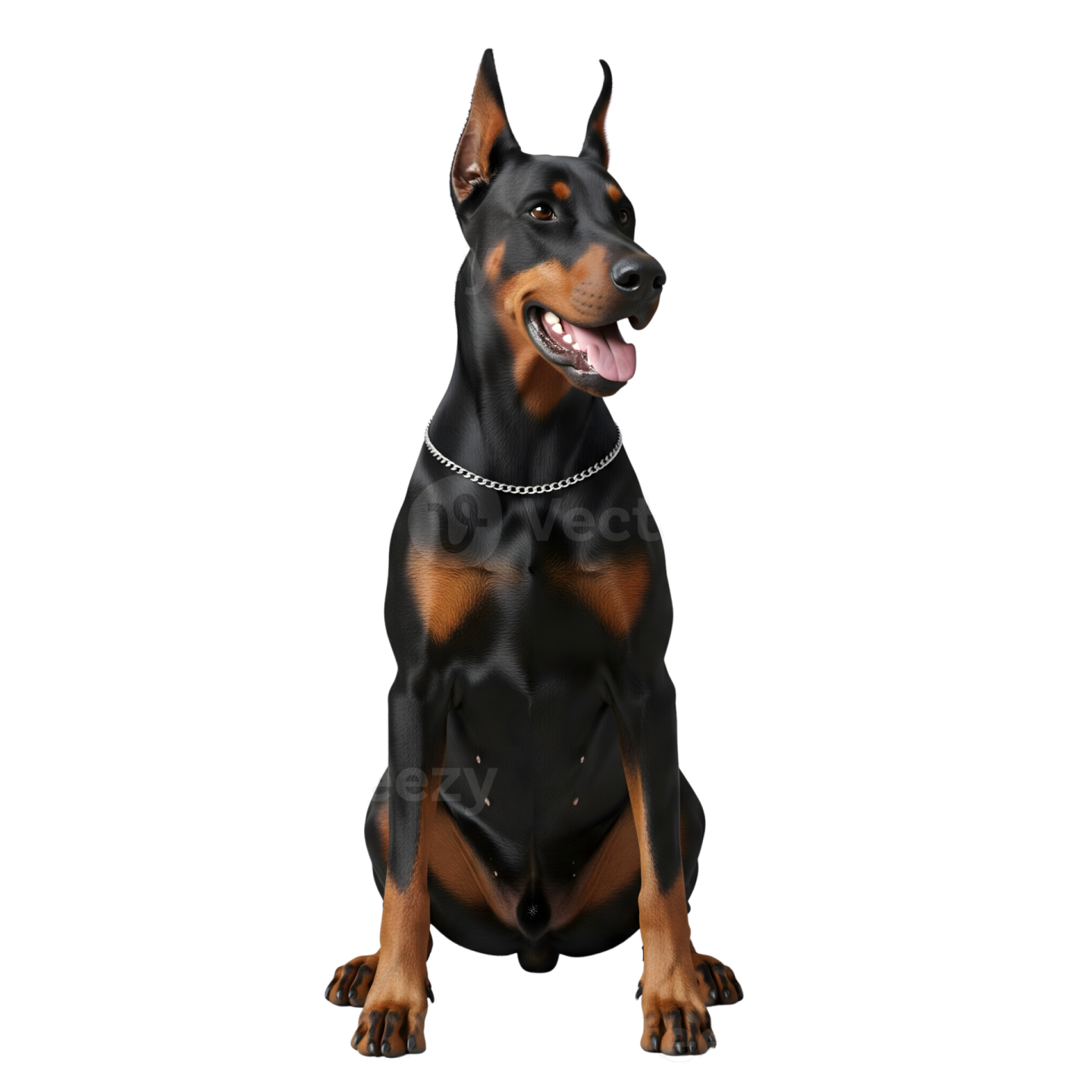 a black and tan doberman dog sitting down