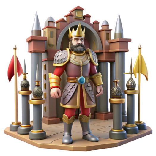 a cartoon character standing in front of a castle