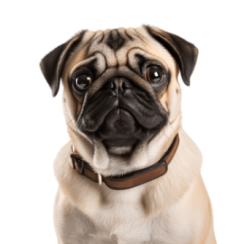 a pug dog looking at the camera