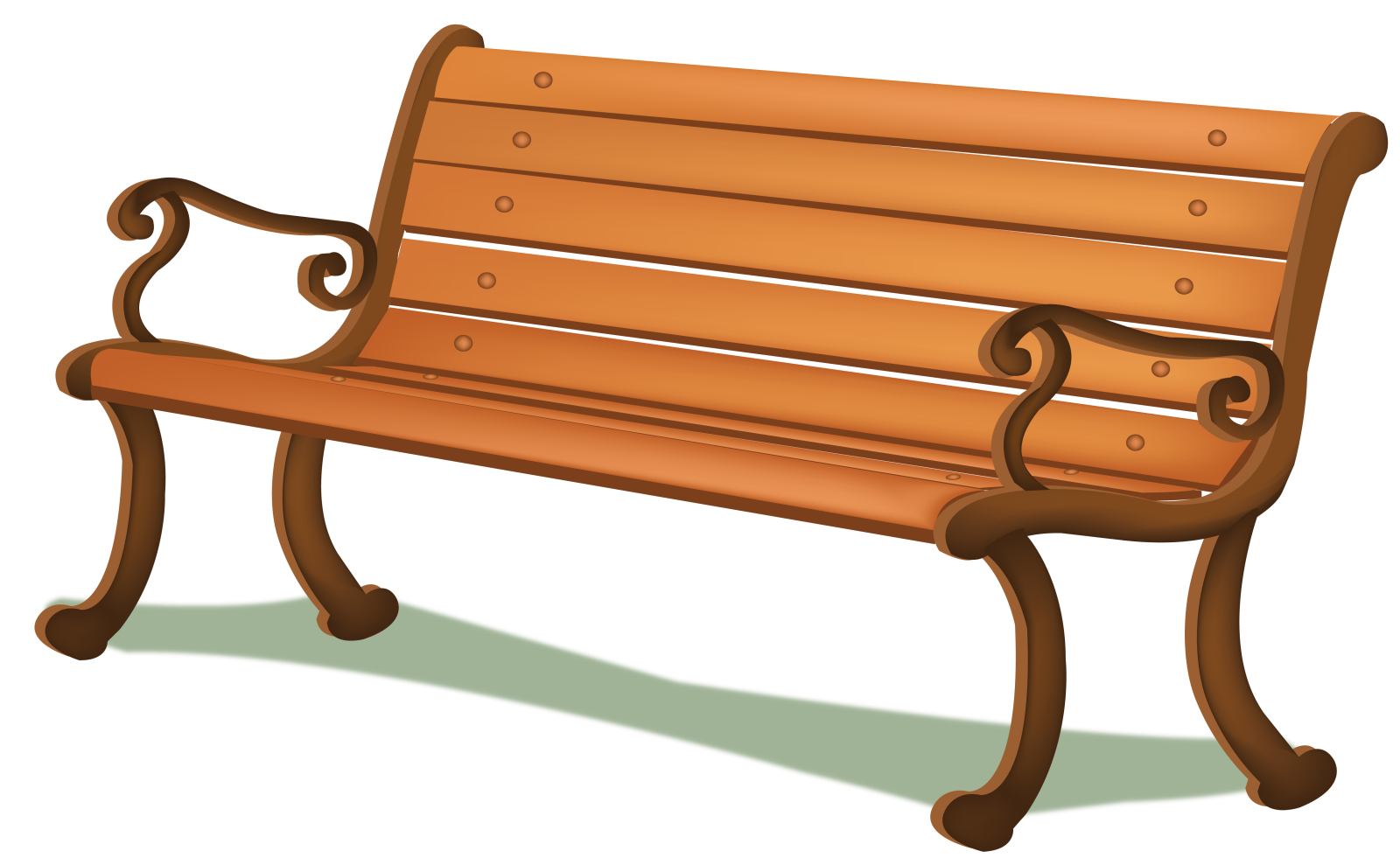 a wooden park bench on a white background