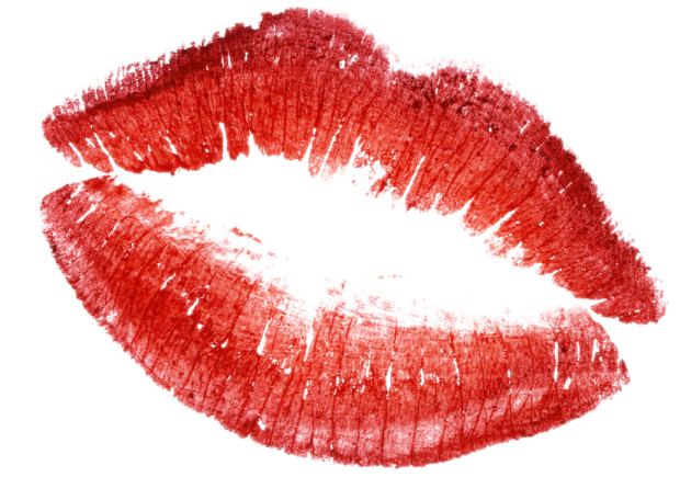 a close up of a red lipstick on a white background