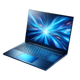 a laptop with a blue background on it