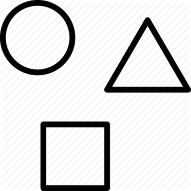 a black and white image of a square, triangle, and circle