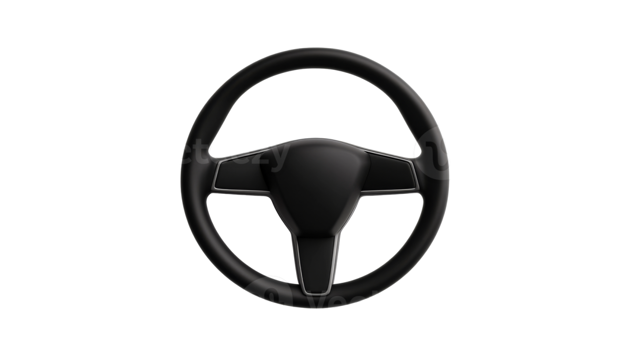 a black steering wheel on a white background