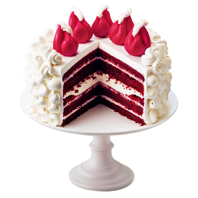a white cake with red and white frosting