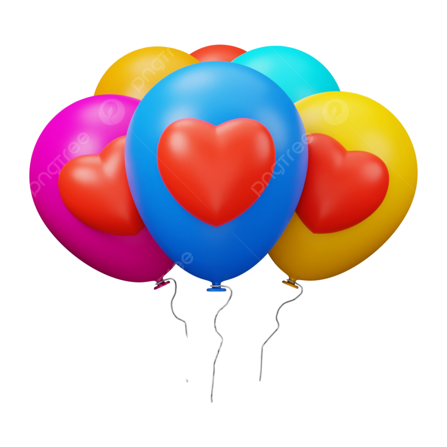 a bunch of balloons with heart shaped balloons