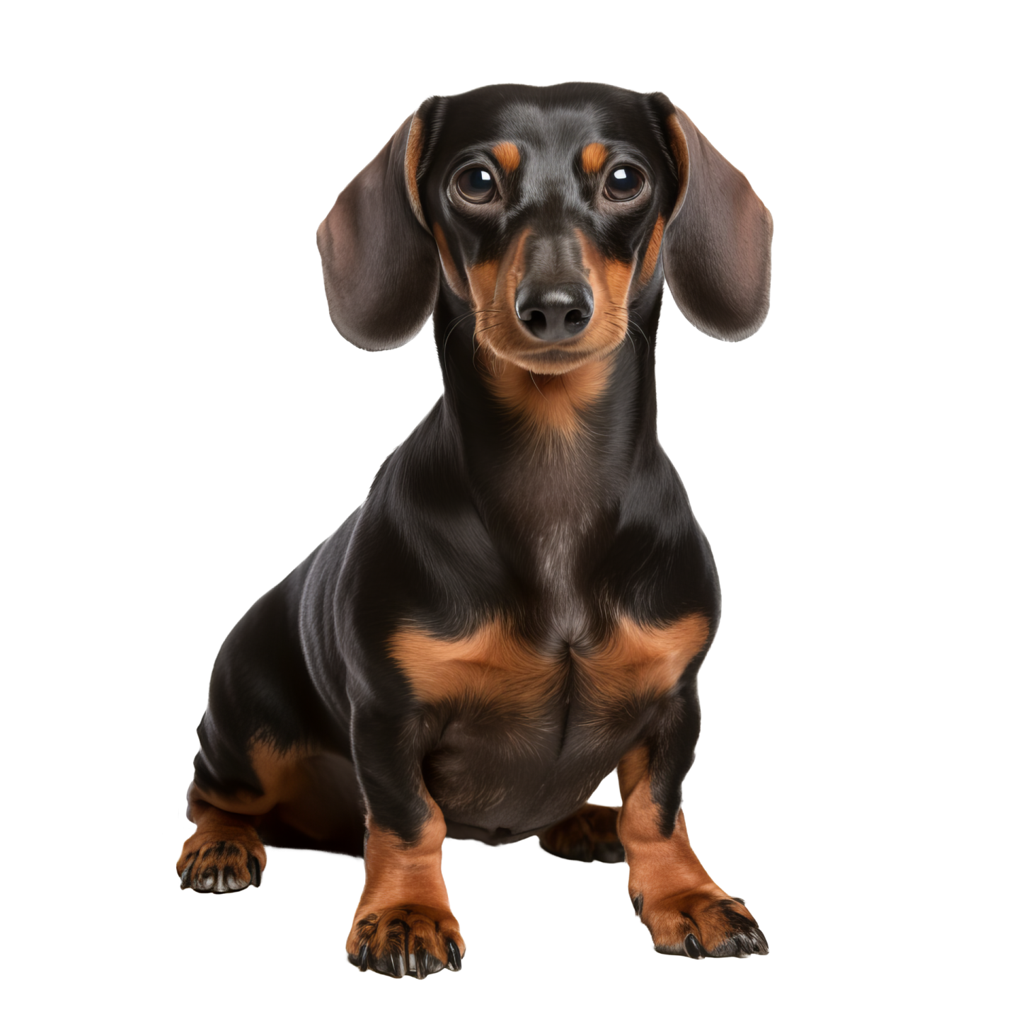 a black and brown dog sitting on the ground