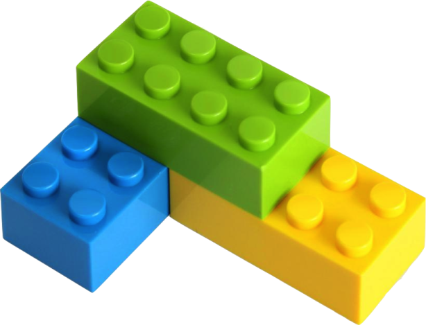 three lego blocks on a white background