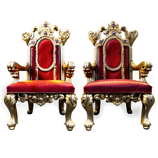 a pair of red and gold chairs