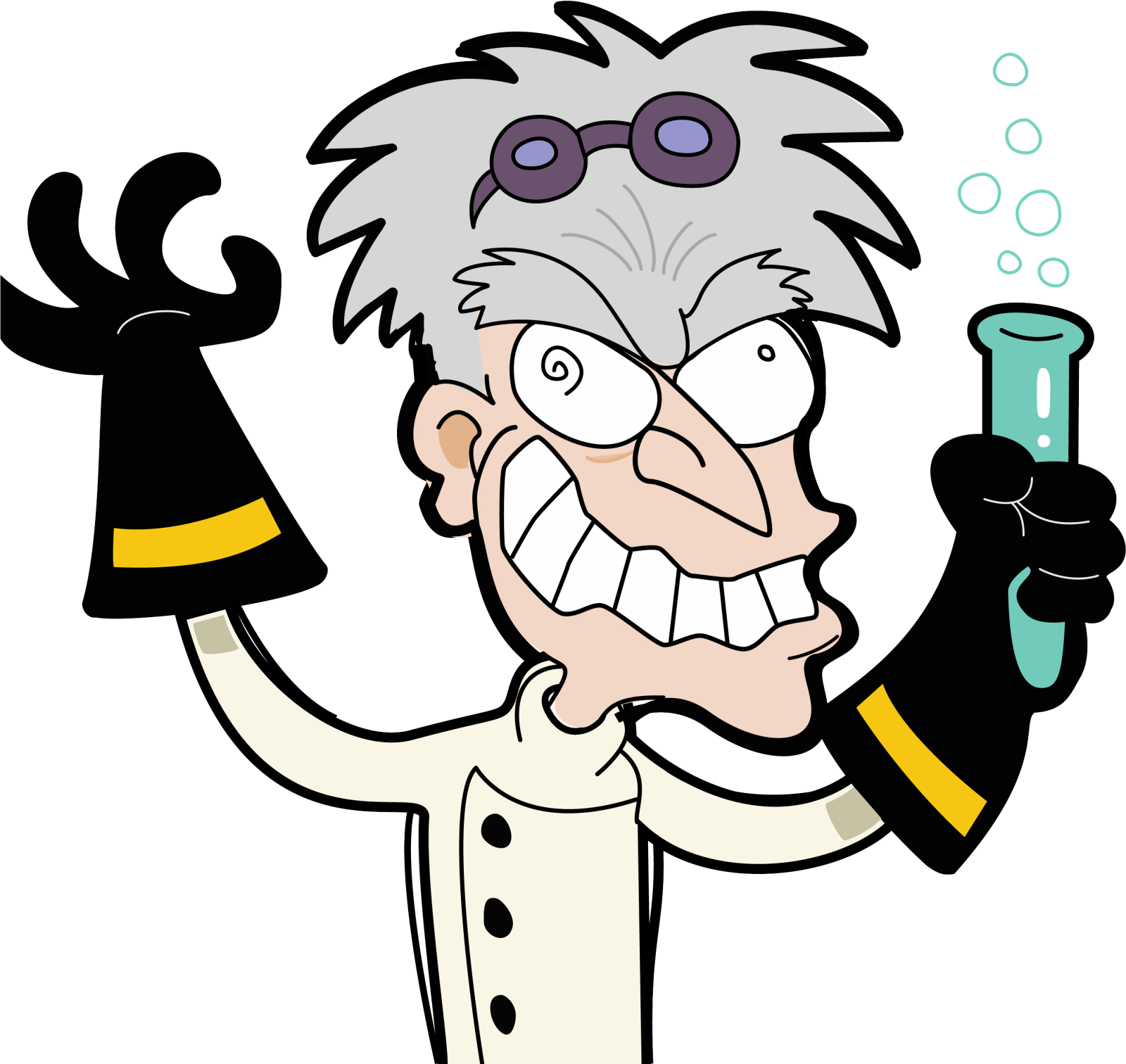 a cartoon scientist holding up a test tube