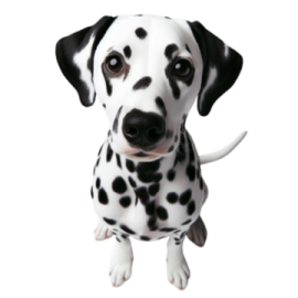 a black and white dog sitting on the ground