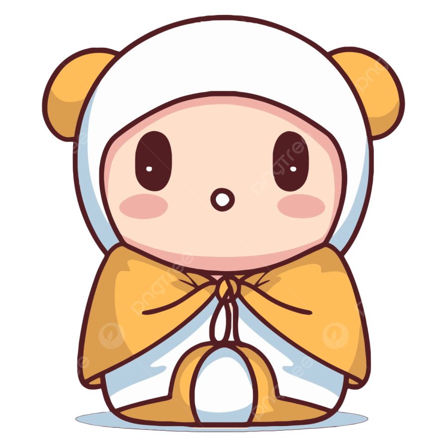 a cartoon bear wearing a yellow scarf