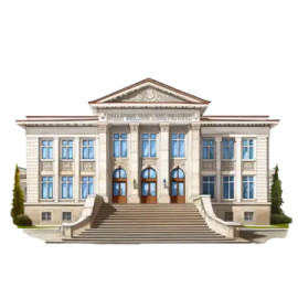 a drawing of a building with stairs leading up to it