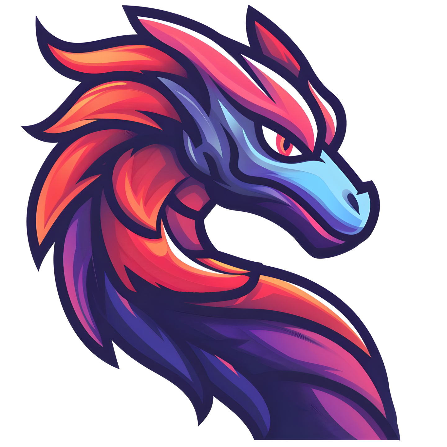 the head of a fox with a red and blue tail