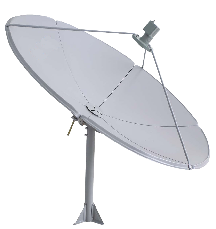 a white satellite dish on a metal stand