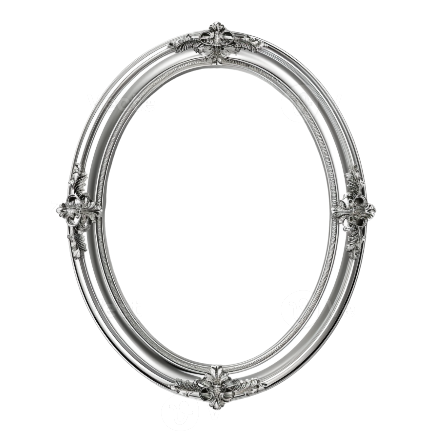 a silver oval frame on a white background