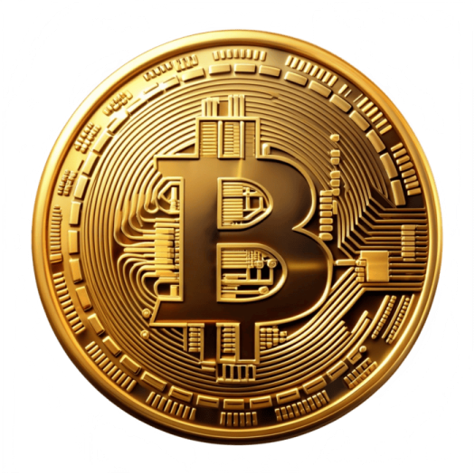 a golden bit coin on a white background