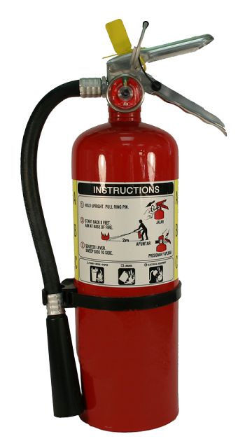 a red fire exor with a black handle