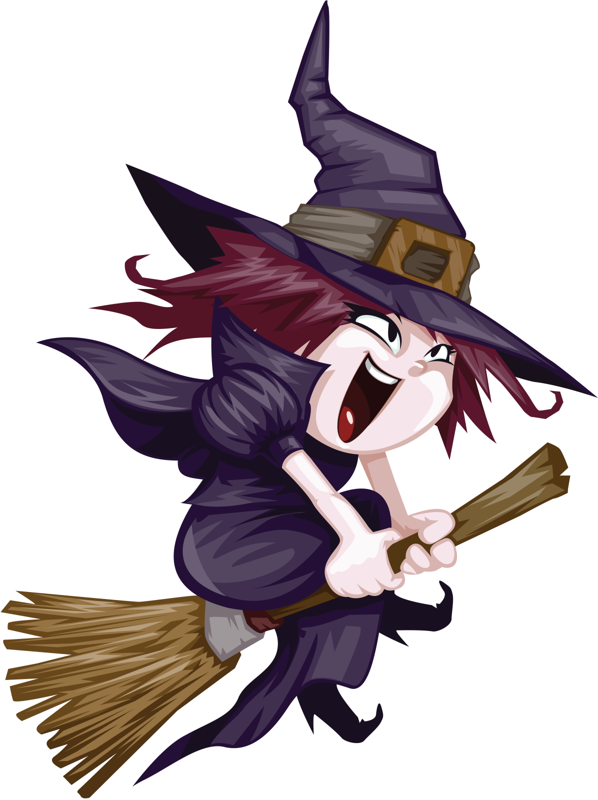 a cartoon witch flying on a broom