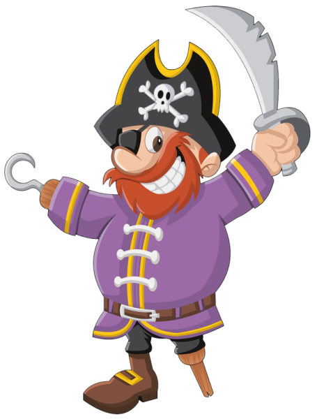 a cartoon pirate with a sword and a hat