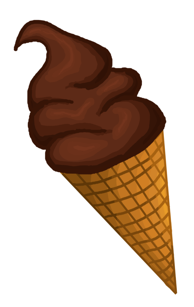 an ice cream cone with chocolate on top