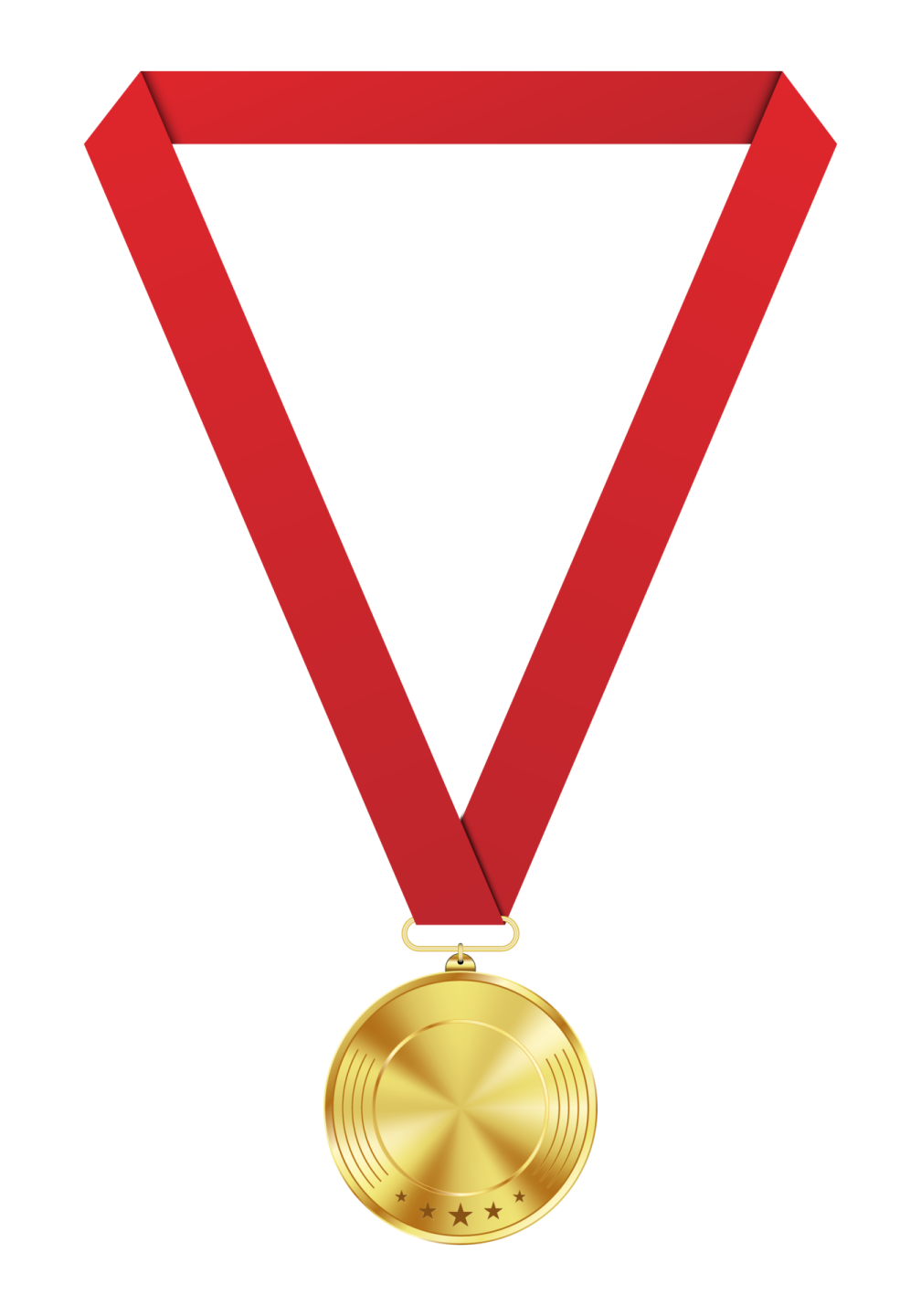 a gold medal with a red ribbon around it