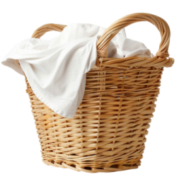 a basket with a white cloth in it