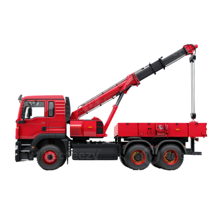 a red crane truck on a white background