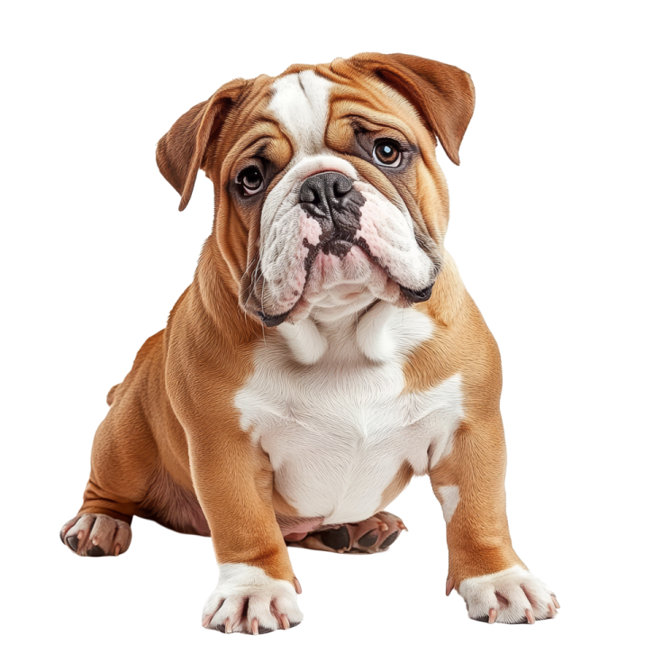 a small brown and white dog sitting down