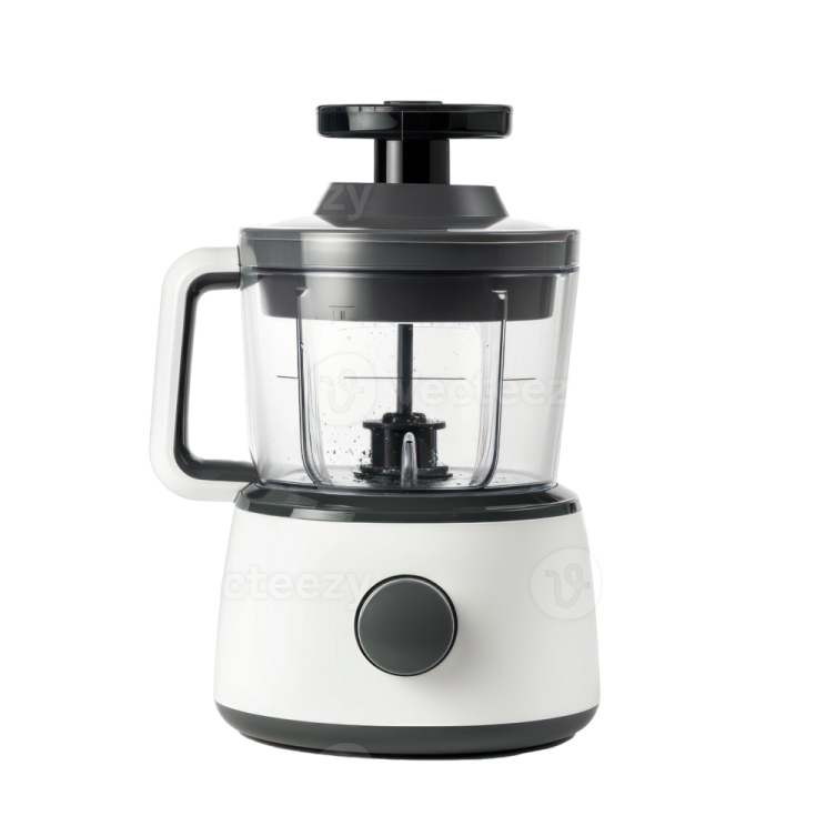 an image of a white and black food processor
