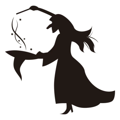 a silhouette of a witch holding a wand