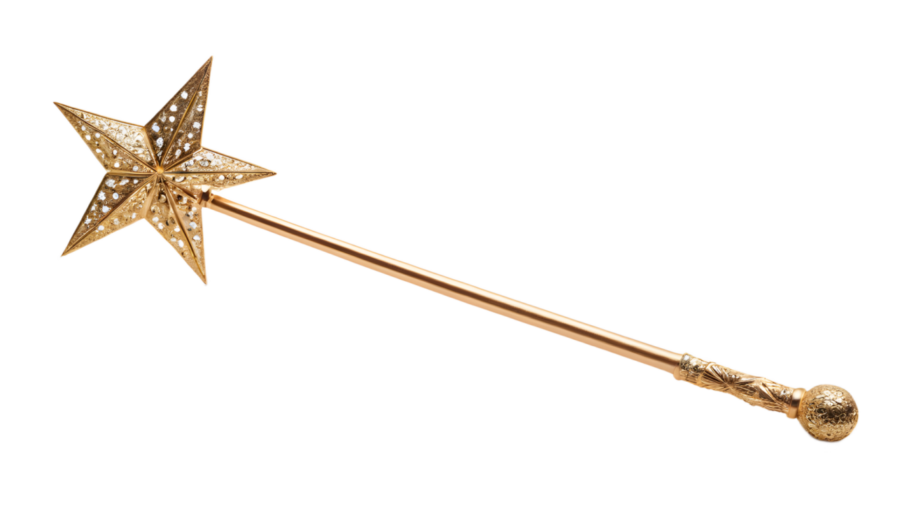 a gold star wand on a white background