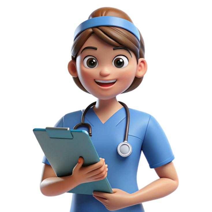 a cartoon nurse holding a clipboard