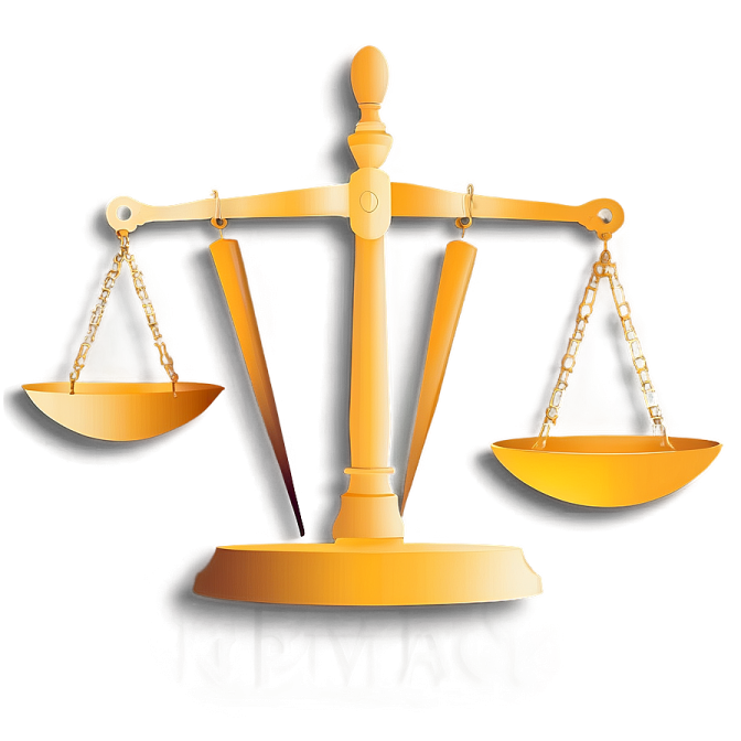 a golden balance scale on a white background