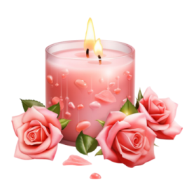 a pink candle with roses on it