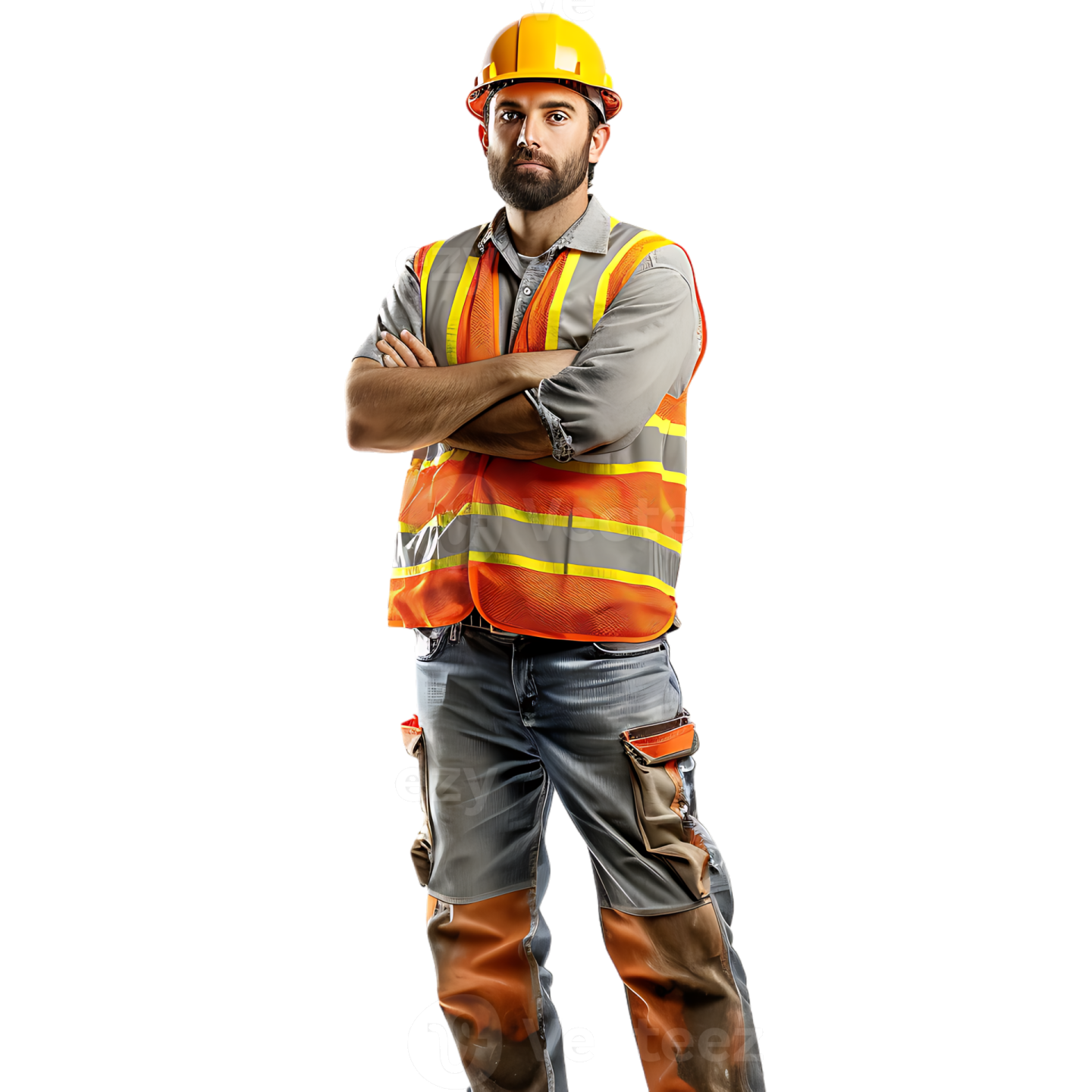 a construction worker standing with his arms crossed